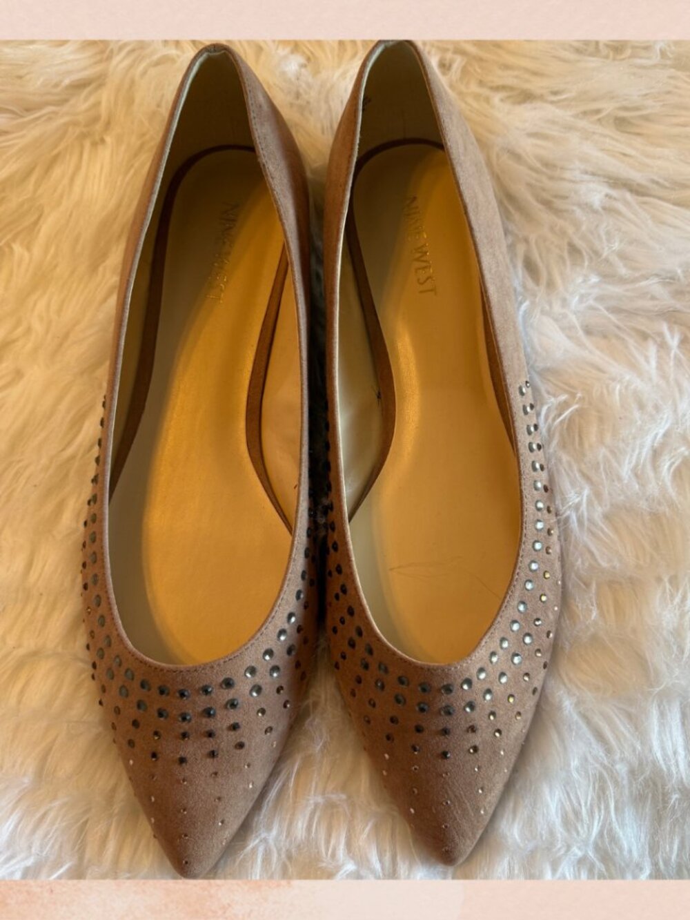 Nine West Light Brown Gem Studded Point Toe Flats